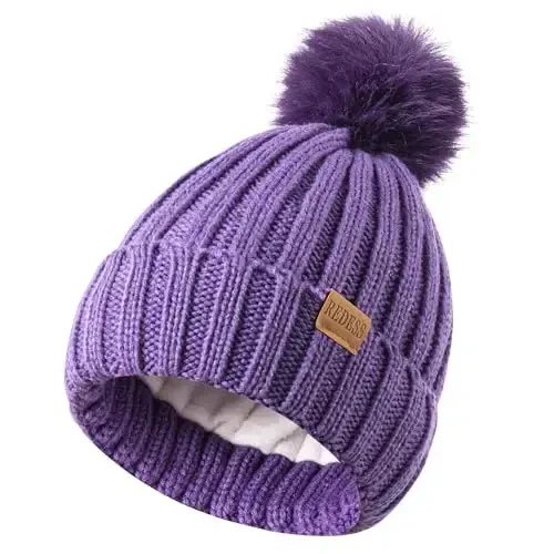 REDESS Womens Winter Knitted Beanie Hat Warm Fleece Lined with Pompom Cap Thick Slouchy Snow Knit Skull Ski Cap - 3