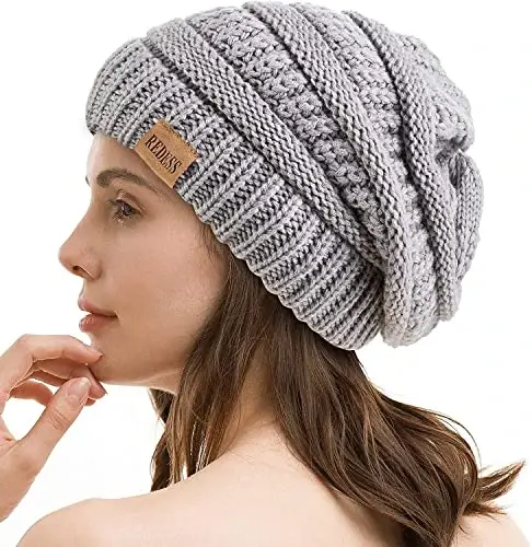 REDESS Slouchy Beanie Hat for Men and Women Winter Warm Chunky Soft Oversized Cable Knit Cap - 5