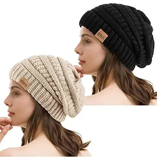 REDESS Slouchy Beanie Hat for Men and Women Winter Warm Chunky Soft Oversized Cable Knit Cap - 1