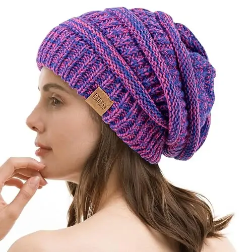 REDESS Slouchy Beanie Hat for Men and Women Winter Warm Chunky Soft Oversized Cable Knit Cap - 2