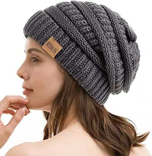 REDESS Slouchy Beanie Hat for Men and Women Winter Warm Chunky Soft Oversized Cable Knit Cap - 5