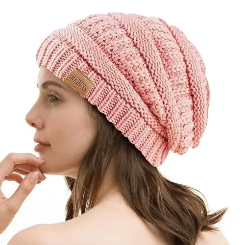 REDESS Slouchy Beanie Hat for Men and Women Winter Warm Chunky Soft Oversized Cable Knit Cap 