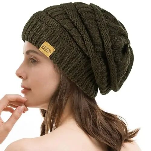 REDESS Slouchy Beanie Hat for Men and Women Winter Warm Knit Hat Chunky Soft Oversized Cable Cap - REDESS