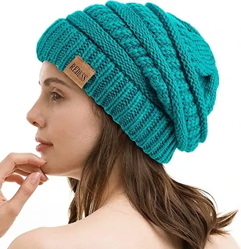 REDESS Slouchy Beanie Hat for Men and Women Winter Warm Knit Hat Chunky Soft Oversized Cable Cap - 1