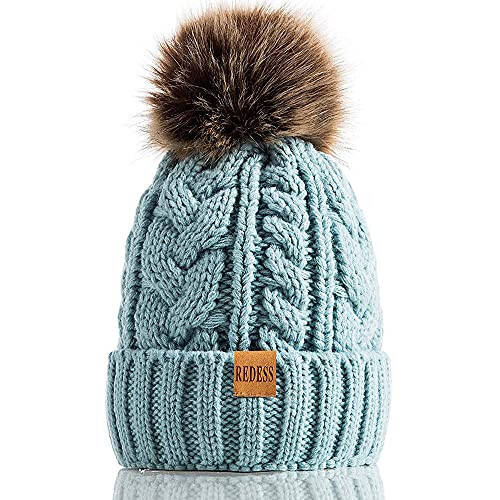 REDESS Women Winter Pompom Beanie Hat with Warm Fleece Lined, Thick Slouchy Snow Knit Skull Ski Cap - 1