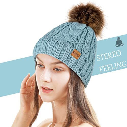 REDESS Women Winter Pompom Beanie Hat with Warm Fleece Lined, Thick Slouchy Snow Knit Skull Ski Cap - 2