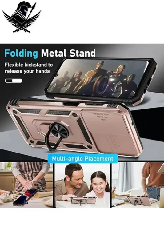 Redmi 10C COMPATIBLE Armored Sliding Stand Ring Case-RED - 4