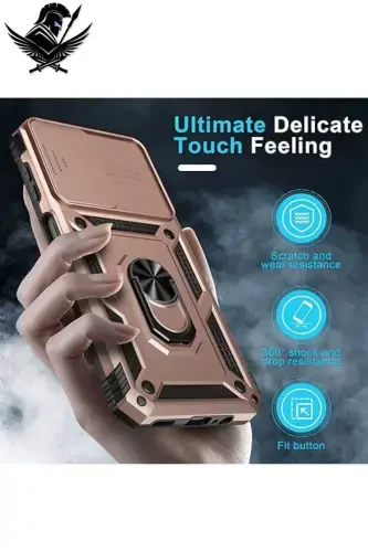 Redmi 10C UYG'UN zirhli sirpanadigan suriluvchi stendli uzukli g'ilof-KUMUSH - 5