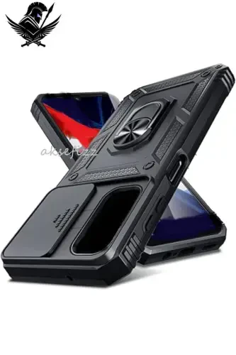 Redmi 10C UYG‘UN zirhli surilmali slaydli stendli halqali g‘ilof-QORA - 1