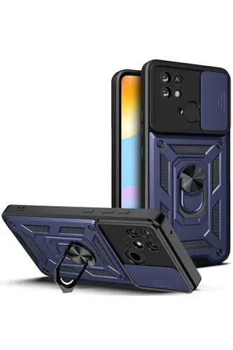 Redmi 10C UYUMLU Zırhlı Kaydırmalı Sürgülü Standlı Yüzüklü Kılıf - LACİVERT - AKSEFİZZ (1)