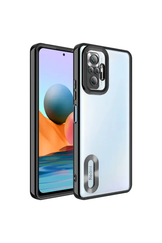 Redmi Note 10 Pro G'ilofi Kamera Linzalari Himoyalangan Shaffof Rangli Logotip Ko'rsatadigan Yorqin Qopqoq-Qora - 1