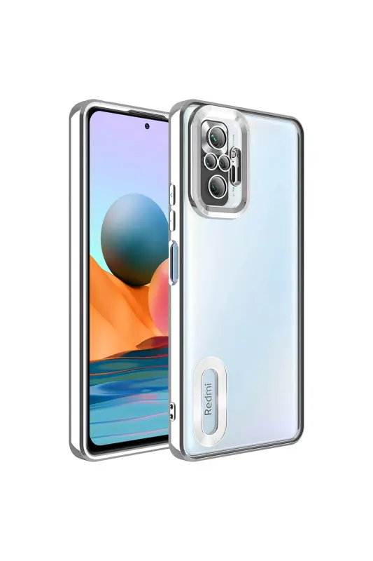 Redmi Note 10 Pro G'ilofi Kamera Linzalari Himoyalangan Shaffof Rangli Logotipni Ko'rsatuvchi Yaltiroq Qopqoq-Kumush - FIBAKS