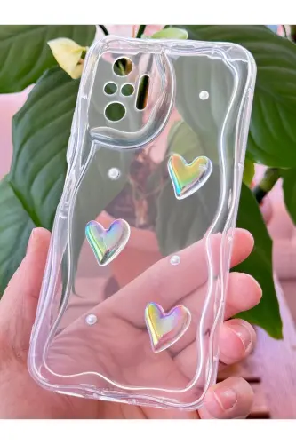 Redmi Note 10 Pro Kılıf 3D Kalpli İnci Tasarımlı Desenli Kamera Korumalı Şeffaf Silikon Kapak-Desi Mina - 2
