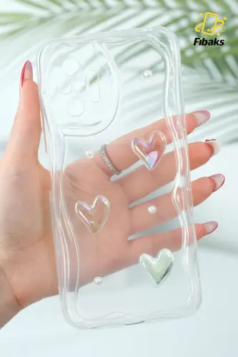 Redmi Note 10 Pro Kılıf 3D Kalpli İnci Tasarımlı Desenli Kamera Korumalı Şeffaf Silikon Kapak-Desi Mina 