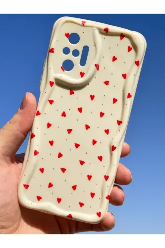 Redmi Note 10 Pro Kılıf Kamera Korumalı Dalga Kenarlı Kırmızı Kalp Desenli Silikon Kapak-Cici Kırmızı - 8