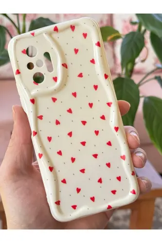 Redmi Note 10 Pro Kılıf Kamera Korumalı Dalga Kenarlı Kırmızı Kalp Desenli Silikon Kapak - Cici Kırmızı - 4