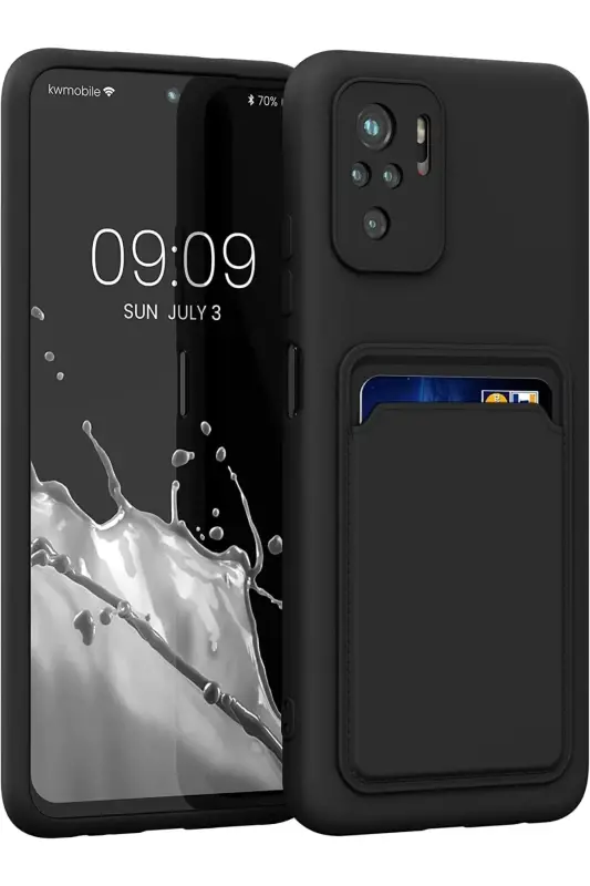 Redmi Note 10 Pro Kılıf Kamera Korumalı Kartlıklı Cüzdanlı Kırmızı Tuşlu Siyah Silikon Kapak-Spike - 2