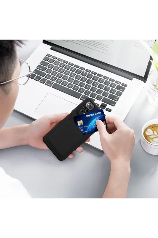 Redmi Note 10 Pro Kılıf Kamera Korumalı Kartlıklı Cüzdanlı Kırmızı Tuşlu Siyah Silikon Kapak-Spike - 3