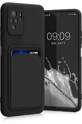 Redmi Note 10 Pro Kılıf Kamera Korumalı Kartlıklı Cüzdanlı Kırmızı Tuşlu Siyah Silikon Kapak - Spike 