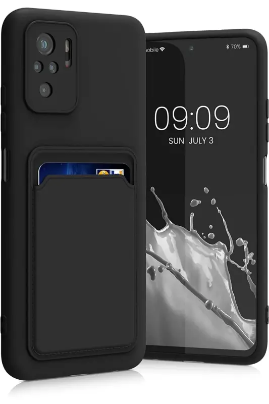 Redmi Note 10 Pro Kılıf Kamera Korumalı Kartlıklı Cüzdanlı Kırmızı Tuşlu Siyah Silikon Kapak - Spike - 1