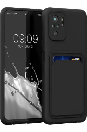 Redmi Note 10 Pro Kılıf Kamera Korumalı Kartlıklı Cüzdanlı Kırmızı Tuşlu Siyah Silikon Kapak - Spike - 2