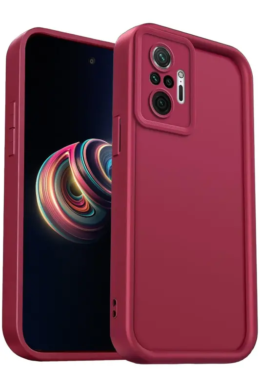 Redmi Note 10 Pro Kılıf Kamera Korumalı Yumuşak Dokulu Darbe Emici Bordo Silikon Kapak - Tombik Bordo - 1