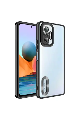 Redmi Note 10 Pro Kılıf Kamera Lens Korumalı Şeffaf Renkli Logo Gösteren Parlak Kapak Siyah-Mirage Siyah - 1