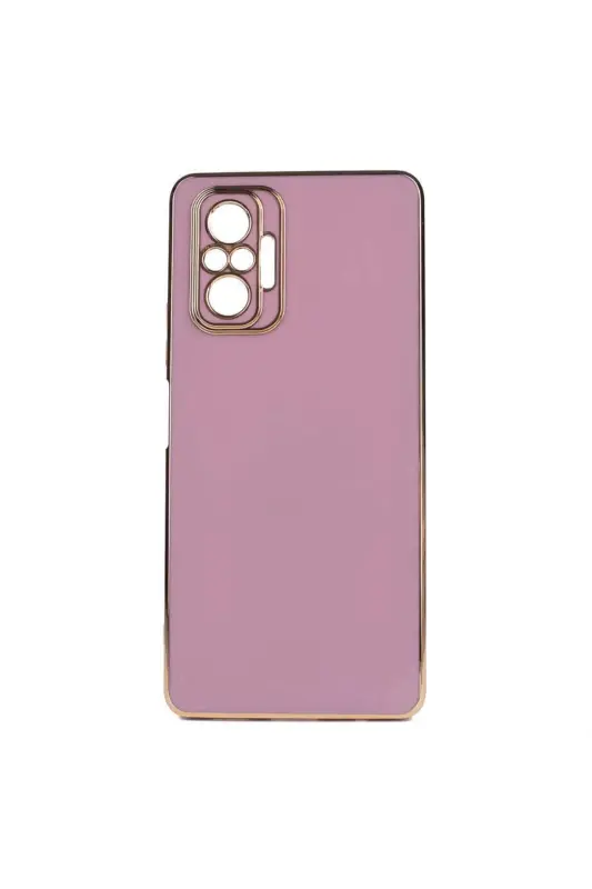 Redmi Note 10 Pro Kılıf Parlak Kenarlı Altın Işlemeli Kamera Korumalı Kapak-Gold Mor - 3