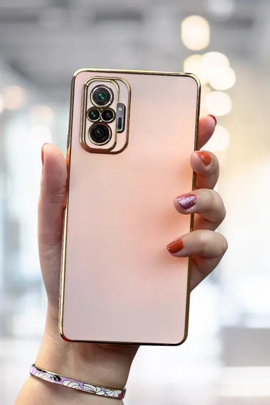 Redmi Note 10 Pro Kılıf Parlak Kenarlı Altın Işlemeli Kamera Korumalı Kapak-Gold Rose - 1