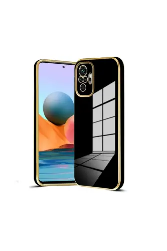 Redmi Note 10 Pro Kılıf Parlak Kenarlı Altın Işlemeli Kamera Korumalı Kapak Siyah-Gold Siyah - FIBAKS (1)