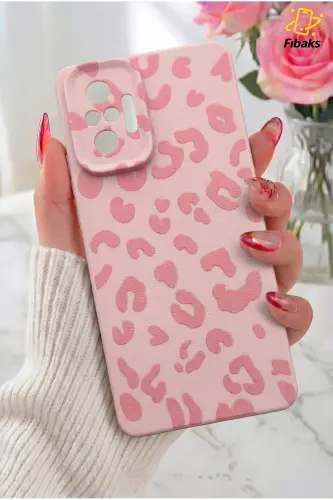 Redmi Note 10 Pro Kılıf Pembe Leopar Şık Tasarımlı Premium İnce Soft Silikon - Leopar Pembe 