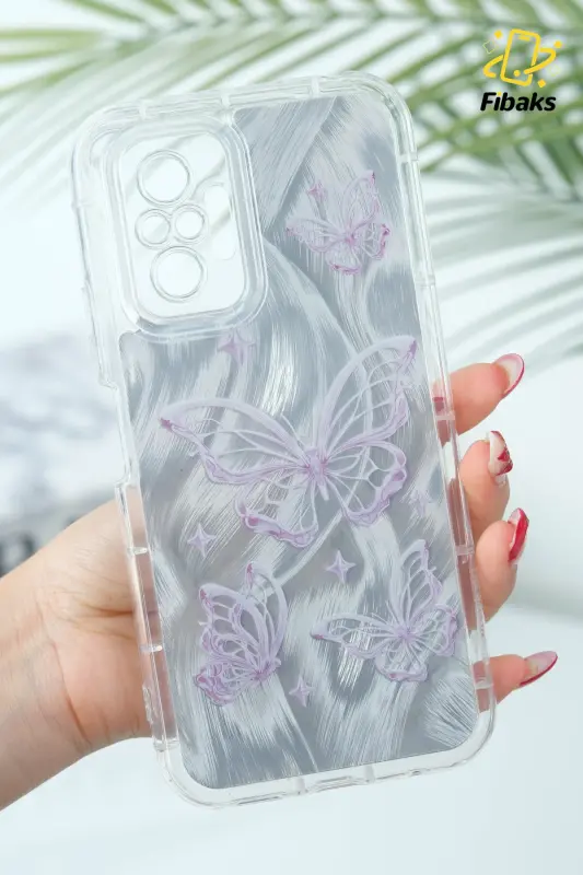 Redmi Note 10 Pro Kılıf Sök Tak Kamera Korumalı Parlak Hologramlı Kelebek Desenli Darbe Emici - IMD Kelebek - FIBAKS