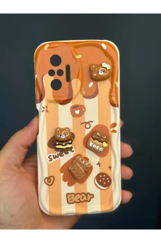Redmi Note 10 Pro Kılıf Tasarımlı Desenli Kamera Korumalı Ayıcık Bisküvi Renkli Cofffe Silikon Kapak-Cici Bisküvi - 2