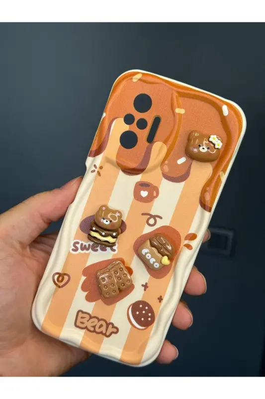 Redmi Note 10 Pro Kılıf Tasarımlı Desenli Kamera Korumalı Ayıcık Bisküvi Renkli Cofffe Silikon Kapak-Cici Bisküvi - 4