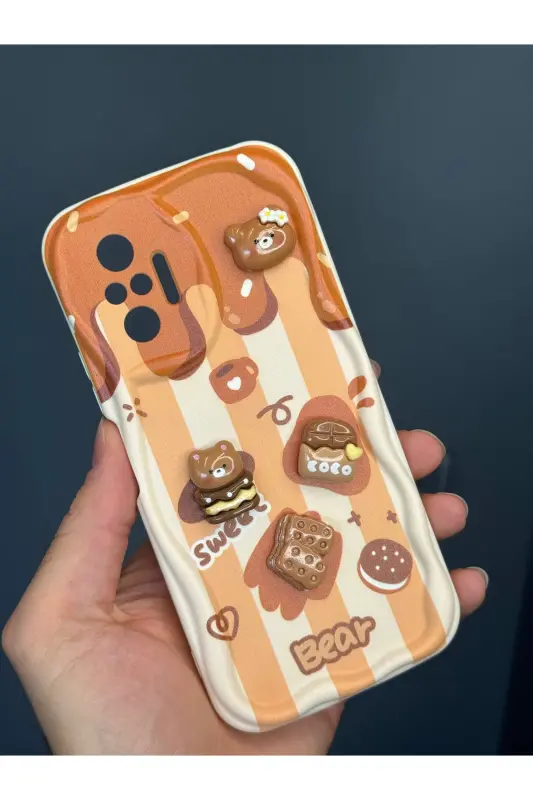 Redmi Note 10 Pro Kılıf Tasarımlı Desenli Kamera Korumalı Ayıcık Bisküvi Renkli Cofffe Silikon Kapak-Cici Bisküvi - 3