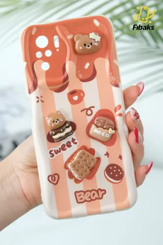 Redmi Note 10 Pro Kılıf Tasarımlı Desenli Kamera Korumalı Ayıcık Bisküvi Renkli Cofffe Silikon Kapak - Cici Bisküvi 