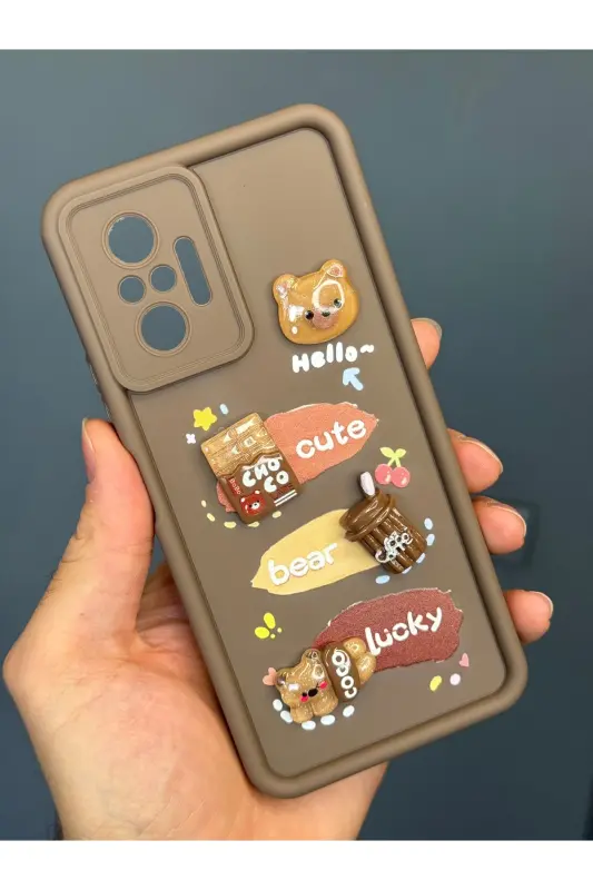 Redmi Note 10 Pro Kılıf Tasarımlı Desenli Kamera Korumalı Ayıcık Kahve Renkli Silikon Kapak-Cute Coco - 3