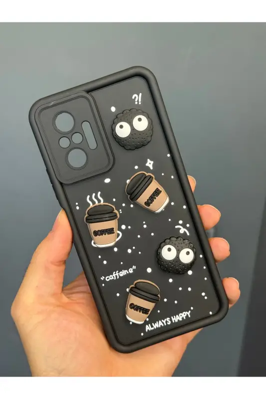Redmi Note 10 Pro Kılıf Tasarımlı Desenli Kamera Korumalı Coffee Kurabiye Siyah Yumuşak Silikon Kap-Cute Coffe - 3