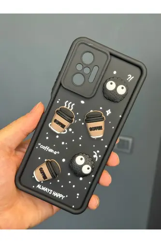 Redmi Note 10 Pro Kılıf Tasarımlı Desenli Kamera Korumalı Coffee Kurabiye Siyah Yumuşak Silikon Kap-Cute Coffe - 4