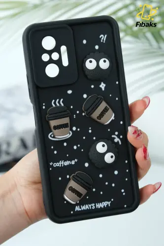 Redmi Note 10 Pro Kılıf Tasarımlı Desenli Kamera Korumalı Coffee Kurabiye Siyah Yumuşak Silikon Kap - Cute Coffe 