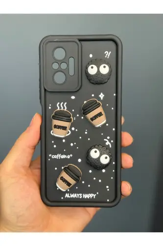 Redmi Note 10 Pro Kılıf Tasarımlı Desenli Kamera Korumalı Coffee Kurabiye Siyah Yumuşak Silikon Kap - Cute Coffe - FIBAKS (1)