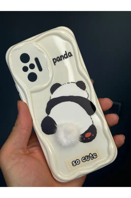 Redmi Note 10 Pro Kılıf Tasarımlı Desenli Kamera Korumalı Panda Beyaz Püsküllü Silikon Kapak - Cici Panda - 3