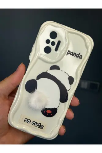 Redmi Note 10 Pro Kılıf Tasarımlı Desenli Kamera Korumalı Panda Beyaz Püsküllü Silikon Kapak - Cici Panda - 4