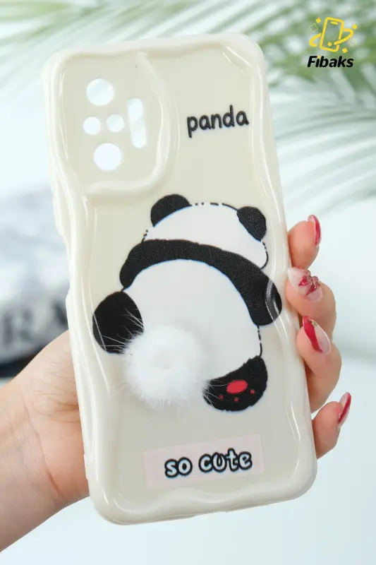 Redmi Note 10 Pro Kılıf Tasarımlı Desenli Kamera Korumalı Panda Beyaz Püsküllü Silikon Kapak-Cici Panda - FIBAKS