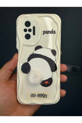 Redmi Note 10 Pro Kılıf Tasarımlı Desenli Kamera Korumalı Panda Beyaz Püsküllü Silikon Kapak - Cici Panda - FIBAKS (1)