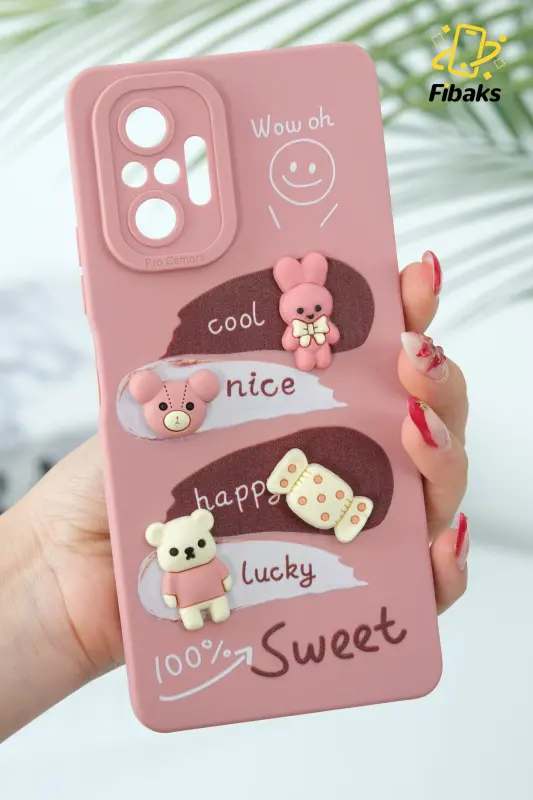 Redmi Note 10 Pro Kılıf Tasarımlı Desenli Kamera Korumalı Tavşan Pembe Yumuşak Silikon Kapak-Cute Sweet - 1