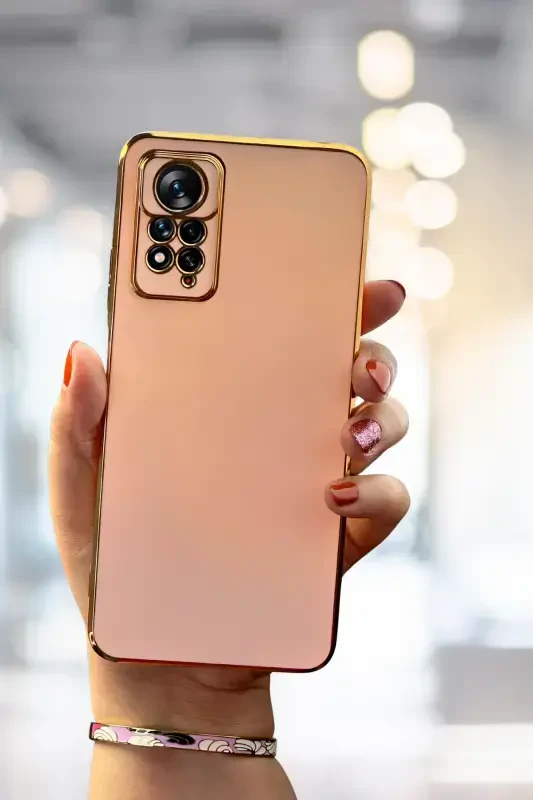 Redmi Note 11 Pro & 12 Pro 4g Case Glossy Edge Gold Embroidered Camera Protective Cover-Rose Gold - 1