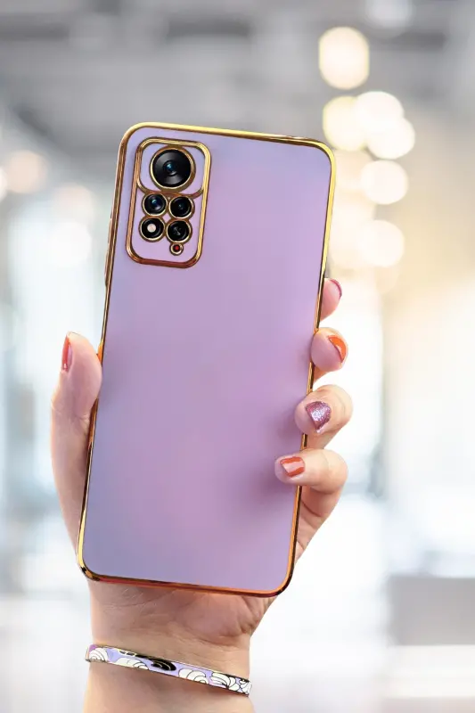Redmi Note 11 Pro & 12 Pro 4g G'ilofi Yaltiroq Chegarali Oltin Kashtali Kamera Himoyali Qopqoq-Binafsha - 7