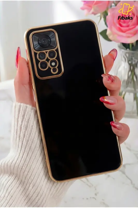 Redmi Note 11 Pro & 12 Pro 4g G‘ilofi Yaltiroq Qirrali Oltin Naqshli Kamera Himoyali G‘ilof-Qora - 7