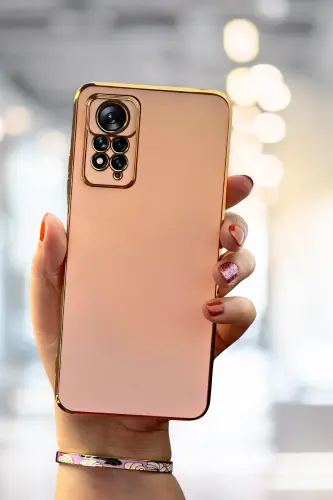 Redmi Note 11 Pro/12 Pro 4G Kılıf Parlak Kenarlı Altın Işlemeli Kamera Korumalı Kapak Rose - Gold Rose 